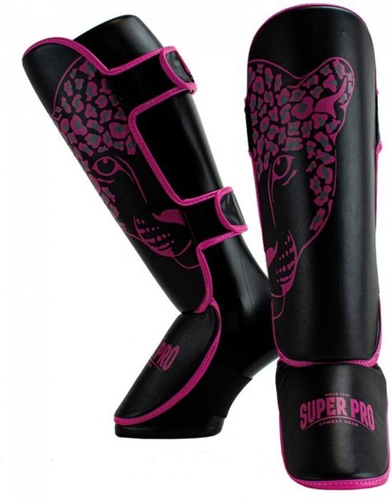 Super Pro Leopard Kids Scheenbeschermers - Zwart/Roze - XXS