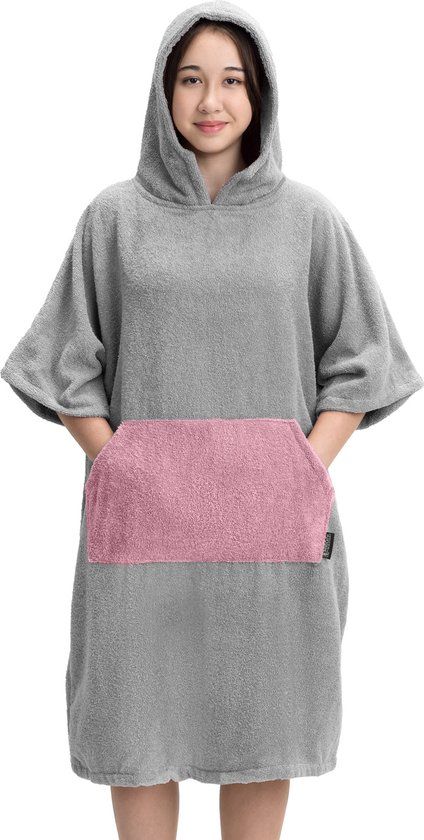 HOMELEVEL badstof poncho kinderen - mat oudroze - 140/146 - Unisex