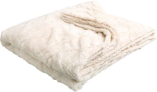 QUVIO Plaid met patroon - Polyester - 200x230 cm - Beige