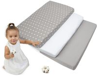 Medi Partners 3-delige hoeslakenset voor babybed, 60 x 120 cm, 100% katoen, beddengoed voor babymatras, kinderslaapzak, babybed (grijze sterren op wit-grijs)
