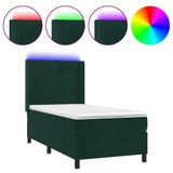 vidaXL Boxspringbed met matras en LED-verlichting, donkergroen, 90x200 cm, fluweel