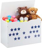 Merkloos / Sans marque Relaxdays speelgoedkist met deksel - met sterren - 40 x 60 x 30 cm - wit-blauw