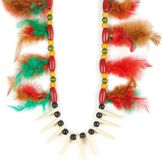 Funny Fashion Indiaan verkleed ketting - rood/groen - tanden en veren