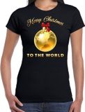 Bellatio Decorations Shoppartners Bv Foute Kerst t-shirt - Merry Christmas to the world - wereldbol kerstbal - zwart - dames - kerstkleding / kerst outfit XXL