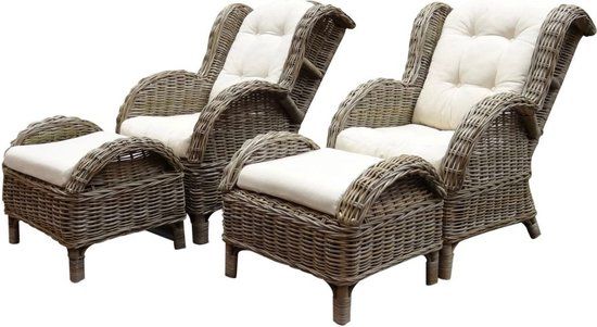 AVH-Outdoor Tuinmeubelen Natural lounge balkonset 4 delig naturel rotan wit