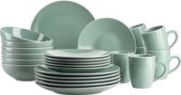 Merkloos / Sans marque FRAA Precision Components Ltd. Moderne serviesset voor 6 personen met groene tint en witte rand, 24-delig aardewerk servies