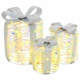 vidaXL Cadeau Box Decoratie 3 st 60 LED's Warmwit 20 x 20 x 20 cm PET