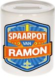Bellatio Decorations Kinder spaarpot met naam - Ramon - keramiek - met dop - wit