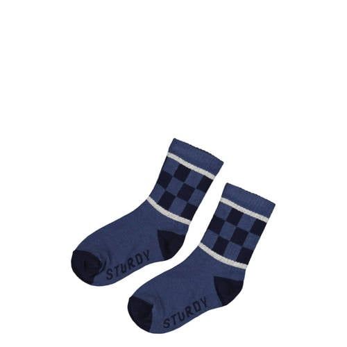 Sturdy Sturdy sokken Rock the Earth - blauw Jongens/Meisjes Stretchkatoen Ruit - maat 128-140