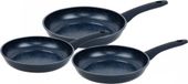 Herzberg set de poêles 3 pièces Ø 20 + 24 + 28 cm - induction - sans PFAS - revêtement marbre - Bleu