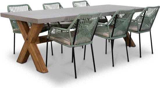 BUITEN living Norwich/Seville mint dining tuinset 7-delig | betonlook | 250cm 6 personen