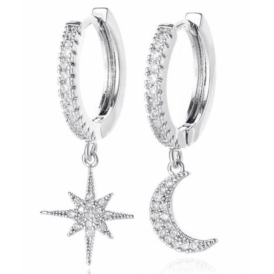 LGT JWLS Oorringen met Ster en Maan Hanger - Star Moon Silver