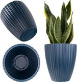 KADAX Decoratieve sierpot met binneninzetstuk, ronde plantenpot, bloempot van kunststof, plantenpot voor binnen en buiten, bloempot (blauw, 40 cm)