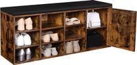 VASAGLE Schoenenbank, opbergkast, schoenenrek met 9 open vakken en een kast, met vulling, 110 x 30 x 48 cm, rustieke deur, vintage bruin, industriële look