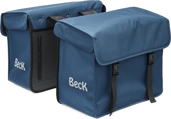 BECK Canvas Dubbele Fietstas - 48L - Blauw - 40x21x34 cm - Achter - Canvas - Riempjes - Elektrische Fiets/Stadsfiets - Kinderen