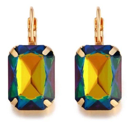 Deja Jewels Lookinggoodtoday Goudkleurige oorbellen voor dames met een grote multicolor steen