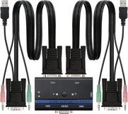 Nanocable KVM Switch - 2 Port - USB, VGA, Audio - Rack Mount - Black