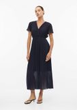 Comma Robe mi-longue évasée bleu marine avec encolure en V et manches papillon - Taille 44