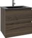 Saniclass Chaci Ensemble de meubles de salle de bain - 80x45x55cm - lavabo en céramique noir mat - 1 vasque - 1 trou de robinet - 2 tiroirs - noyer mat