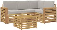 vidaXL - Buiten - bank - set - 5 - st - Wit - en - Lichtgrijs - Polyester