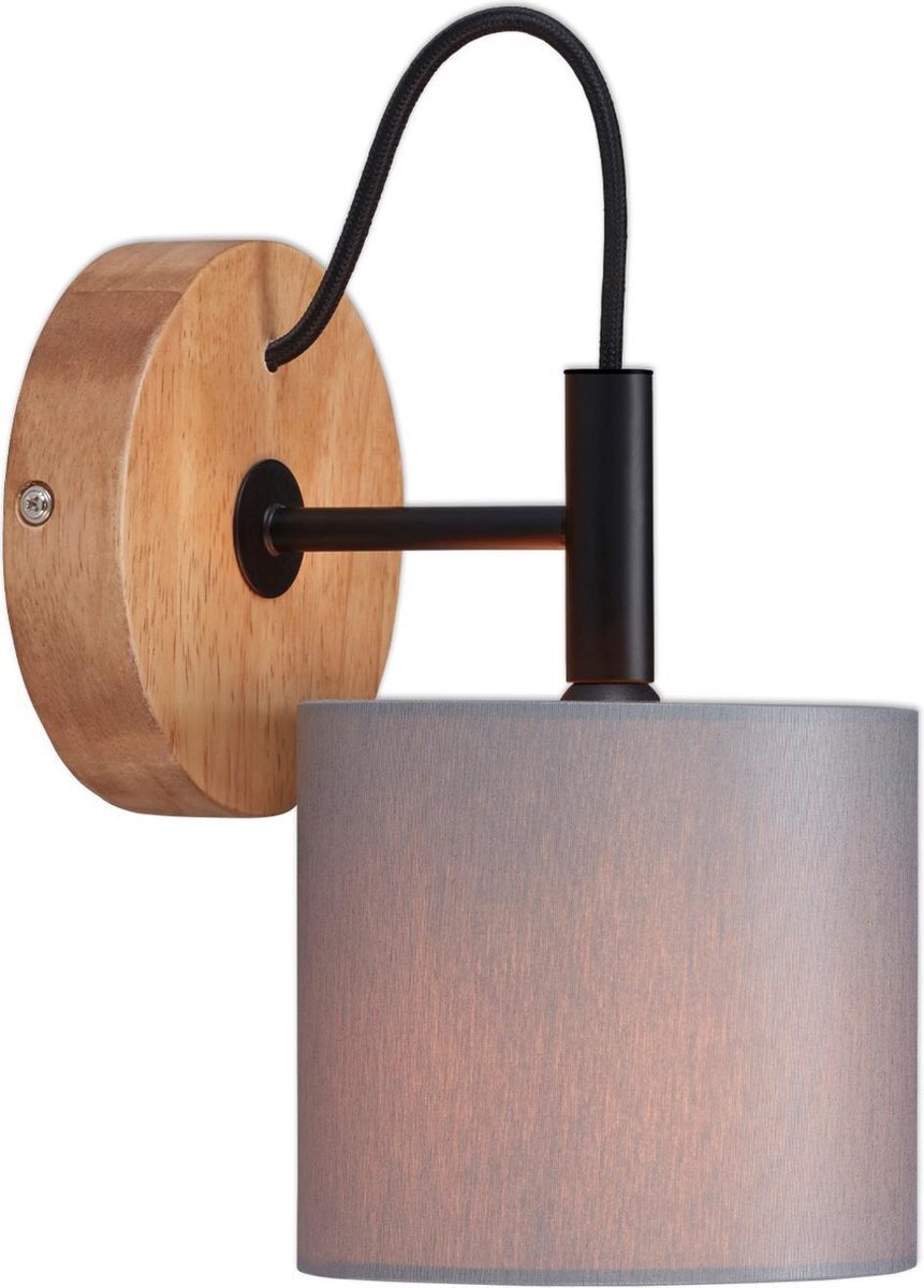 Briloner Leuchten WOOD & STYLE wandlamp - E14 max. 25W - Metaal hout stof - Zwart hout grijs