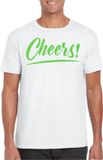 Bellatio Decorations T-shirt voor heren - wit - groene glitter - M
