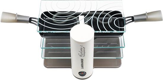 LaGrange 009204 - Raclette voor 2 personen - 3 vaste schalen van gehard glas - 2 pannen met antiaanbaklaag - gelakte stalen voet