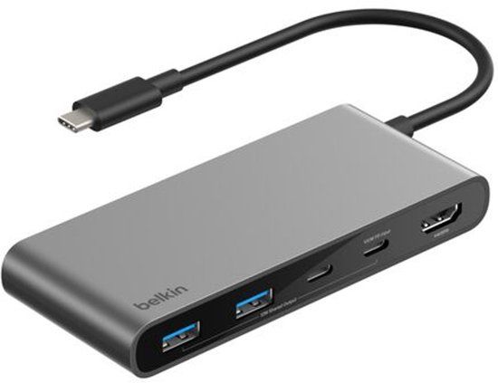 Belkin Connect 7-in-1 USB-C Hub – 4K 60Hz HDMI – 100W Power Delivery – 2x USB-C, 2x USB-A, SD en microSD – Grijs