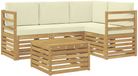 vidaXL Hoek loungeset 5-delig Wit en crèmekleurig Polyester Inclusief tafel
