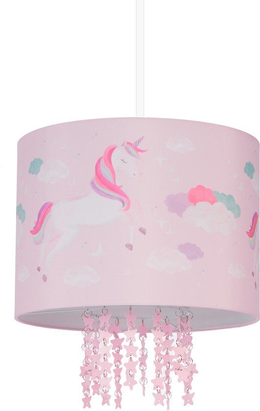Relaxdays Hanglamp Kinderkamer - Eenhoorn - Roze, Wit, Paars - Rond - Verstelbaar