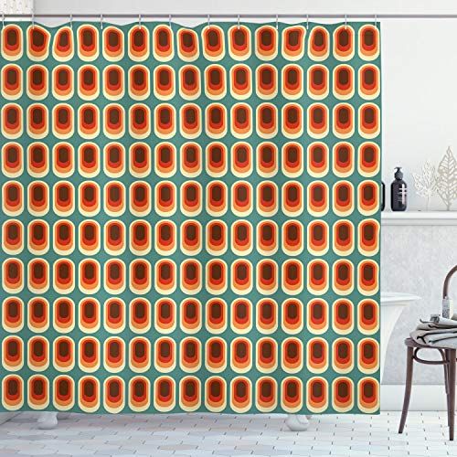 ABAKUHAUS retro Douchegordijn, Vintage Fashion Ethno, stoffen badkamerdecoratieset met haakjes, 175 x 220 cm, Veelkleurig