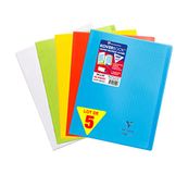 Clairefontaine 984450AMZC Pak 5 Geniete Schriften Koverbook - 24x32 cm - 48 Pagina's Grote Ruitjes - Wit Papier 90 g - Polypro Omslag - Geassorteerde kleuren