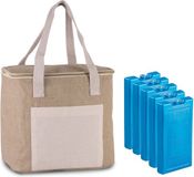 Kimood Grande glacière de plage jute/toile 12 litres et 28 x 25 x 17 cm avec 5x pièces éléments réfrigérants 500 grammes bleu