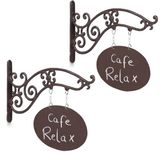 Merkloos / Sans marque Relaxdays 2x uithangbord beschrijfbaar - hangbord gietijzer - bruin/zilver