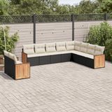 vidaXL 10-delige Loungeset met kussens, polyrattan, zwart