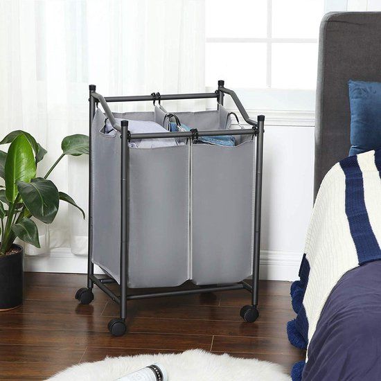 Songmics Nancy's Wasmand Op Wieltjes 2 X 45L - Wassorteerder Met 2 Vakken - Waskar