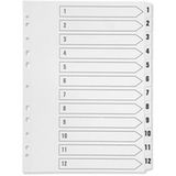 Q-CONNECT KF01529 Index A4 Multi-Punched 1-12 Verstevigd Wit bord Transparant Tabbed