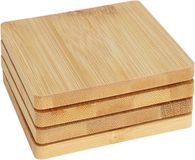 Excellent Houseware Glasonderzetters - 4x - beige - vierkant - hout - 10 x 10 cm