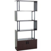Boekenplank HWC-A27, staande plank ruimteverdeler woonkamer plank, opbergvak met deur 183x80cm 3D structuur ~ donkerbruin
