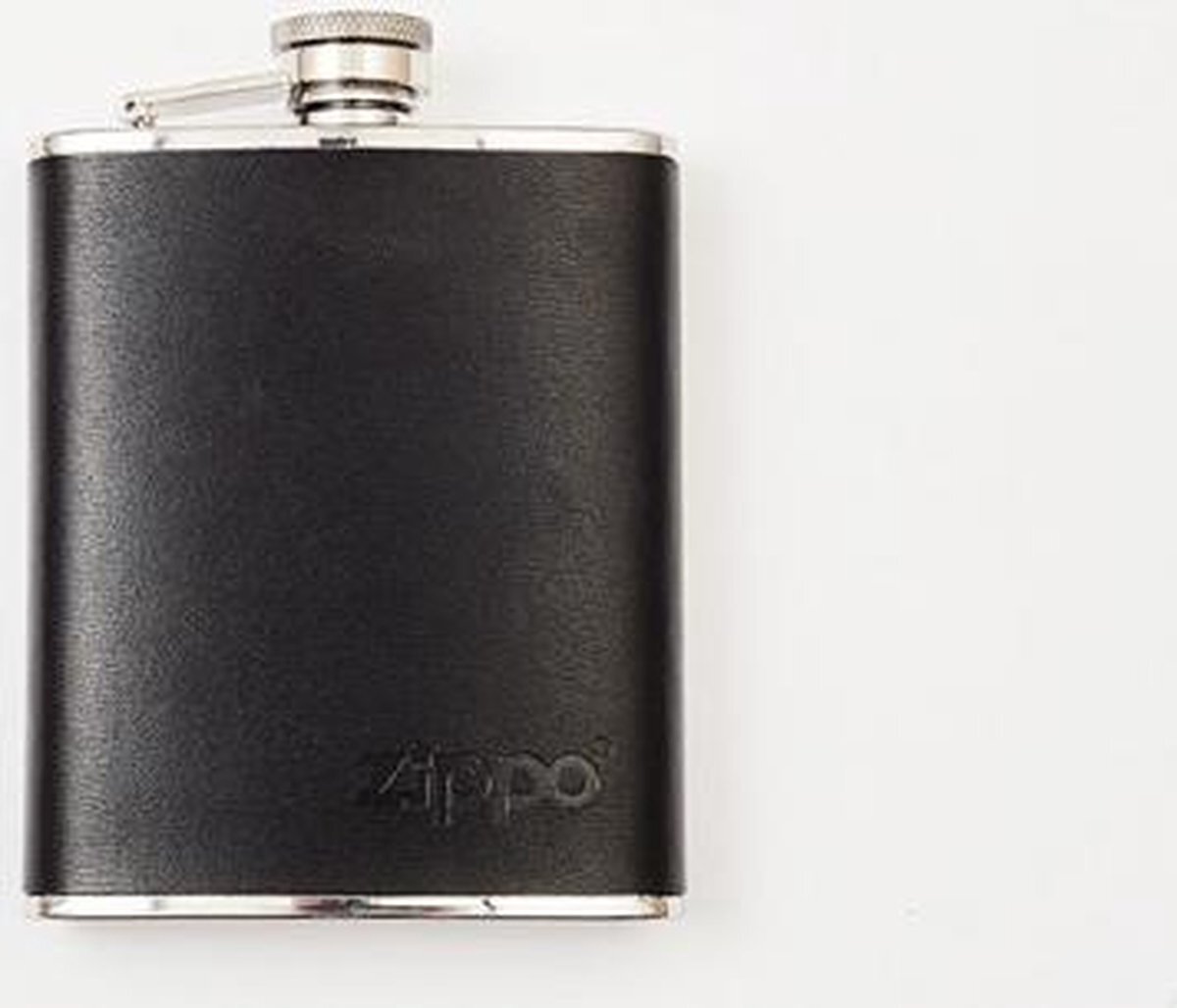 Zippo Zakfles - Zwart leder - Hoogglans RVS - 177ml zwart