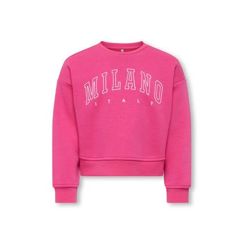 ONLY KIDS ONLY MINI rechtvallende sweater met tekst - roze