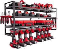 VEVOR Power Tool Organizer Wandmontage, 4-laags opbergrek met 8 boorhouders, gereedschapshouder en opbergrek met schroevendraaierhouder, garagegereedschaporganizer voor garage, werkbank en werkplaats