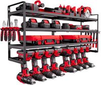 VEVOR Power Tool Organizer Wandmontage, 4-laags opbergrek met 8 boorhouders, gereedschapshouder en opbergrek met schroevendraaierhouder, garagegereedschaporganizer voor garage, werkbank en werkplaats