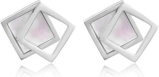 Cilla Jewels Dames oorknoppen Double Square Shell Zilverkleurig