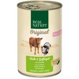 REAL NATURE Echte Natuur Origineel Natvoer Kat, Kitten kalfsvlees en gevogelte met zalmolie 24x400 g