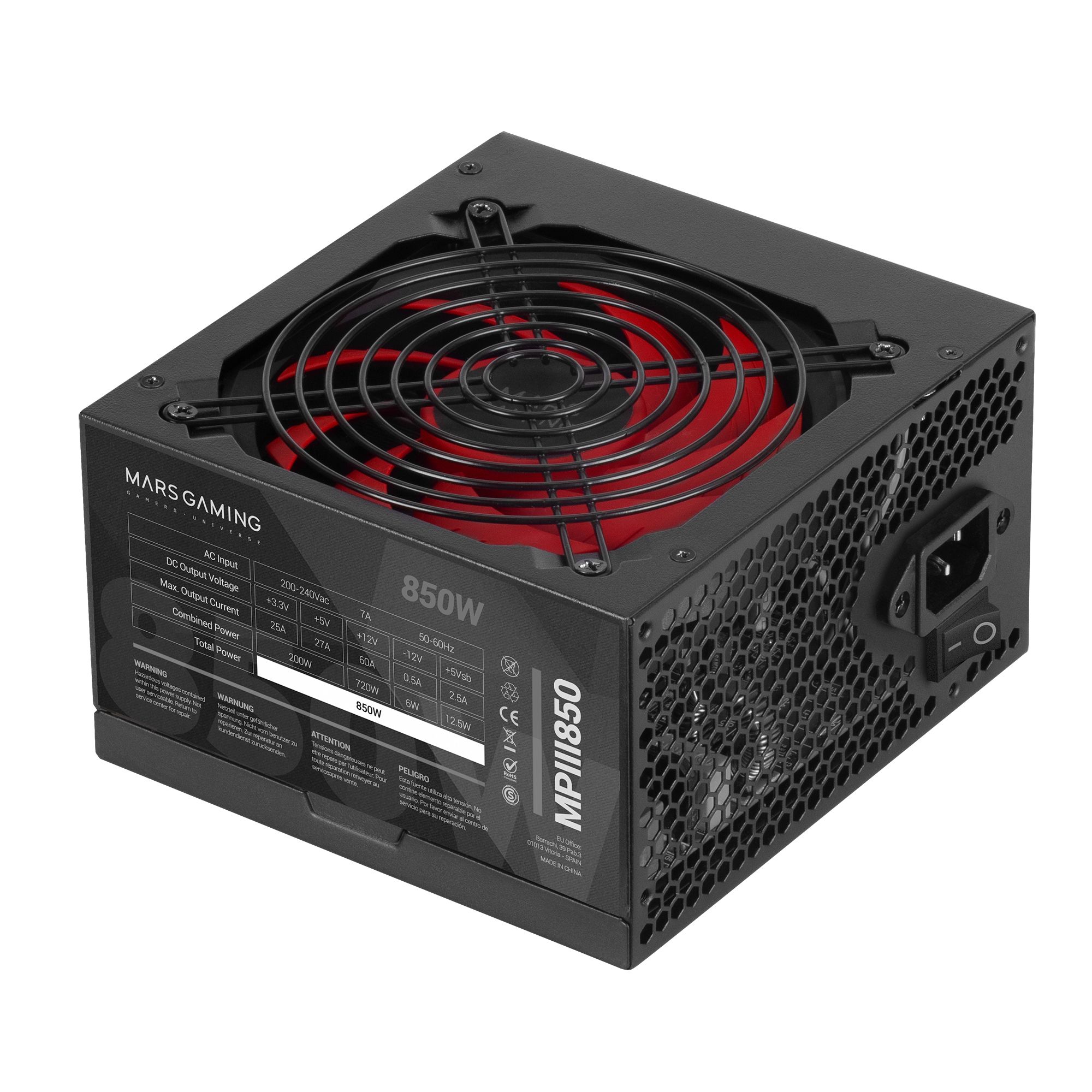 Mars Gaming MPIII850 - Voeding - 850W - ATX - Zwart/Rood