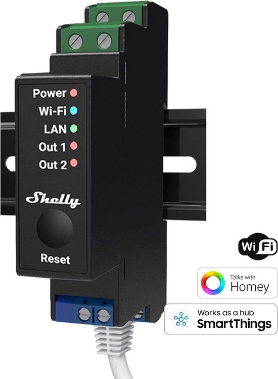 Shelly 2Pro Schakelactor Bluetooth, WiFi - Energie & Verlichting - Homey - 1 jaar garantie