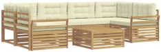 vidaXL Banc de jardin 7 pièces 6 places Blanc et crème