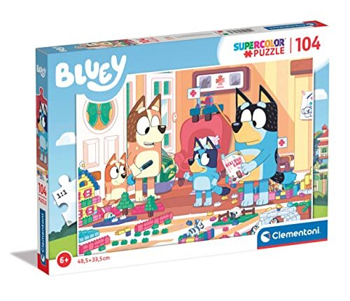 Clementoni - Bluey Supercolor puzzel-Bluey-104 stukjes, kinderen 6 jaar, puzzel cartoondieren, made in Italy, meerkleurig, 27167