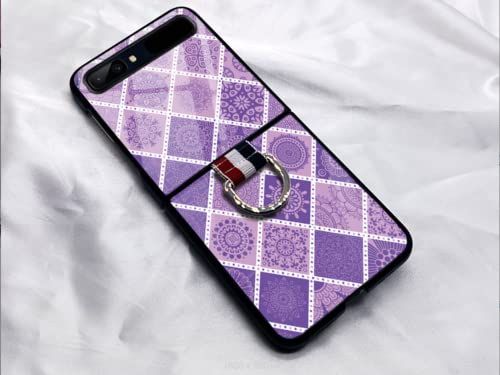 Hülle Hülle® Texturen Leder Ring Hoesje Opvouwbaar,Anti-Vibratie en Anti-Val,Comfortabele Grip,Volledige Bescherming Omhulsel Schild Compatibel voor Samsung Galaxy Z Flip 5G/Samsung Galaxy Z Flip (26)